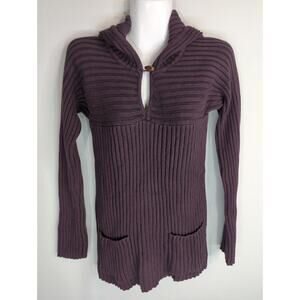 J. Crew Womens Purple Ribbed Hooded Togggle Pullover‎ Sweater Size S